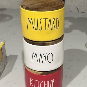 Rae Dunn Stackable Ceramic Spice Jars in Yellow, White, Red with Wood Lids